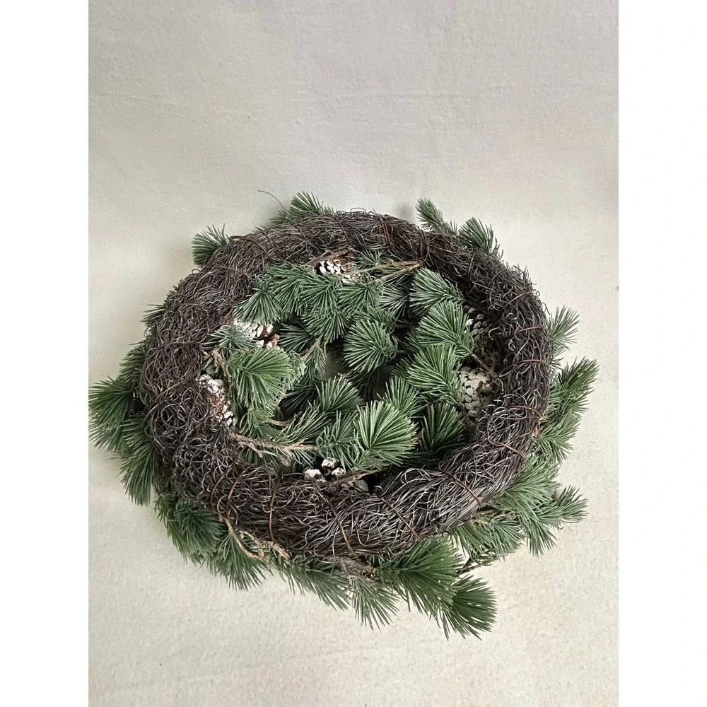 Rustic Winter Farmhouse OZFHUA 13in Green‎ Pinecone Cedar Pine Wreath